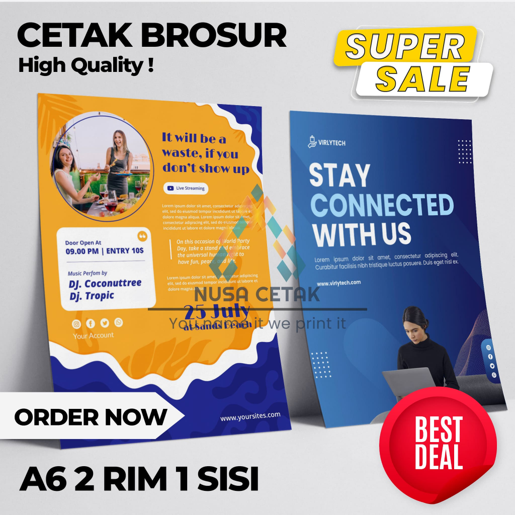 

Cetak Brosur/Flyer Murah! A6 - 1 Sisi (1000lbr / 2 Rim) Murah ! | PO 2 HARI