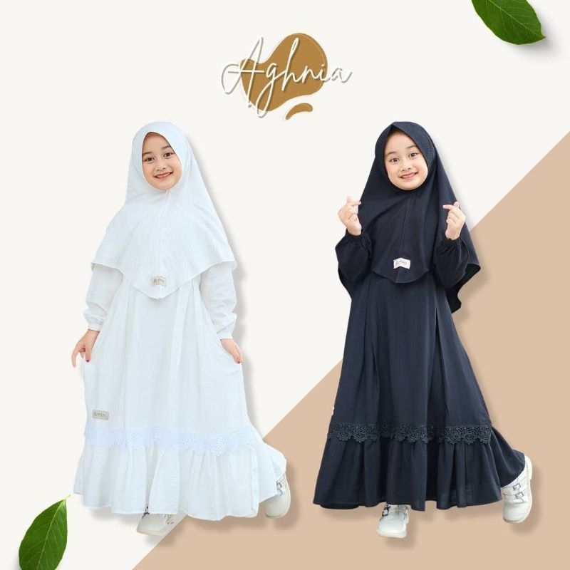 super deal aghnia white series arrin gamis anak balita remaja cewek couple putih hitam