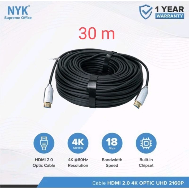 NYK Kabel 30Meter Active Fiber Optic HDMI 2160P ULTRA HD 4K HDR