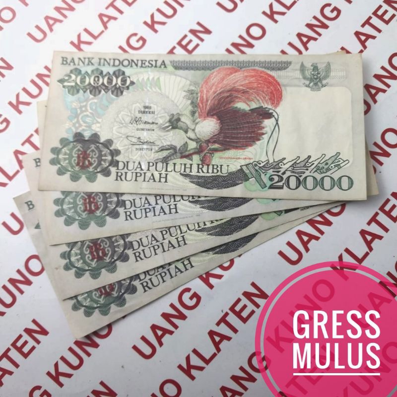 Gress Mulus Asli 20000 Rupiah Cendrawasih Tahun 1992 1995 Rp 20.000 Cengkeh uang kertas kuno duit lama Indonesia original