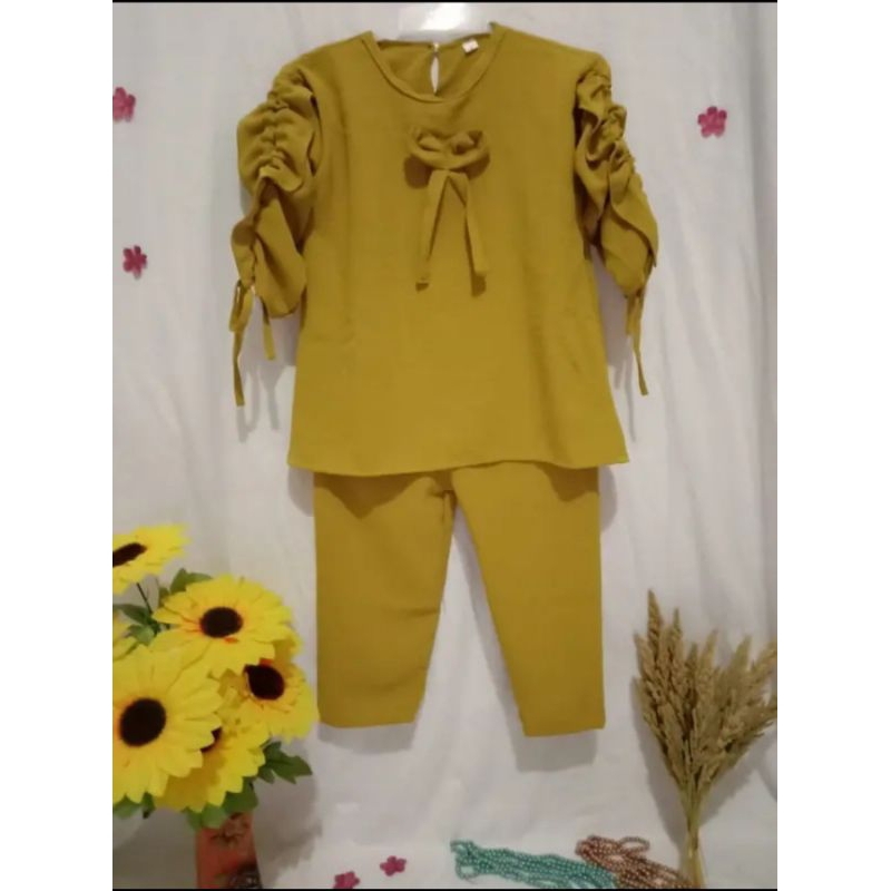 ONE SET SETELAN TUNIK ANAK BAHAN CRINKLE AIRFLOW