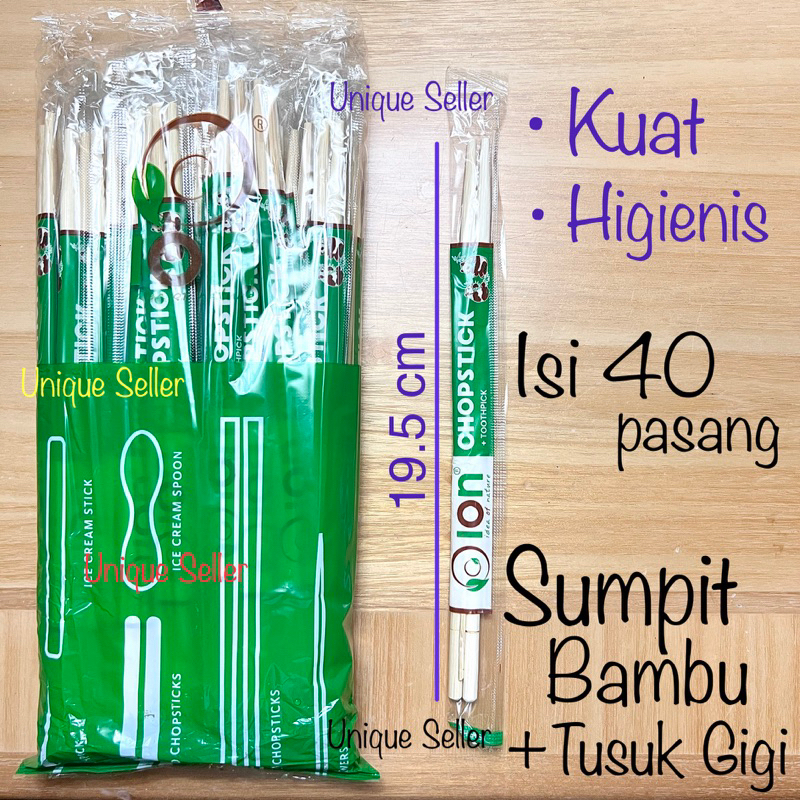 Sumpit Makan Bambu + Tusuk Gigi isi 40 Pasang ION / Sumpit Kayu ion / Sumpit Bambu+Tusuk Gigi ION
