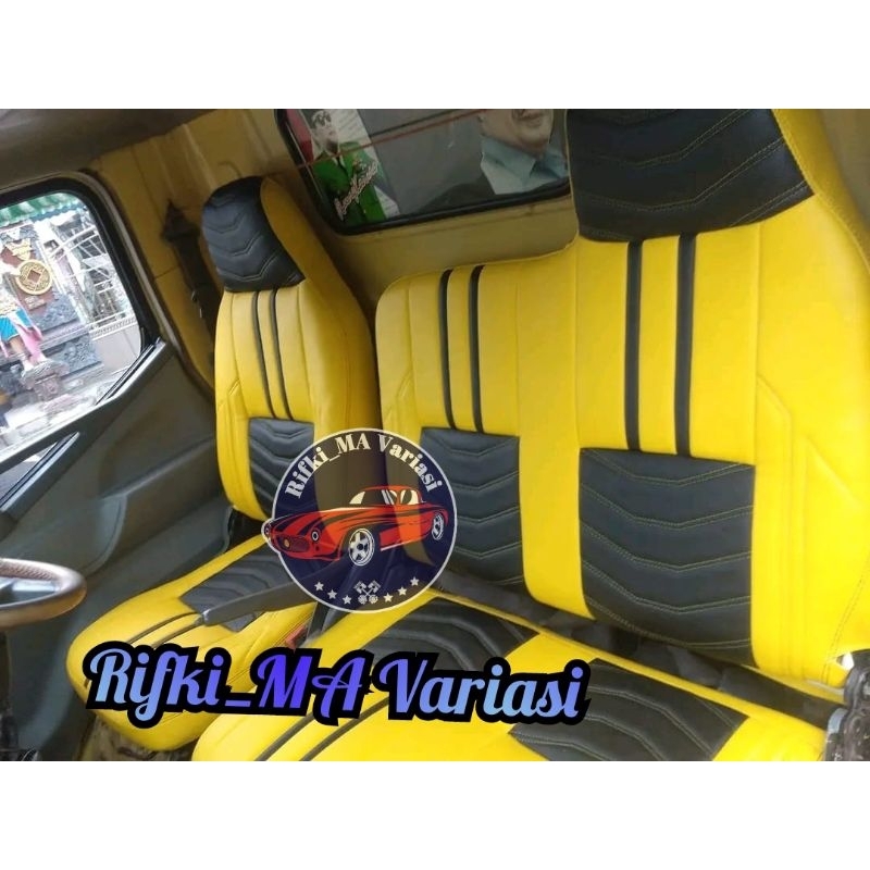 Sarung jok mobil truk Mitsubishi canter bonus sarung stir / cover jok mobil truk canter variasi / la