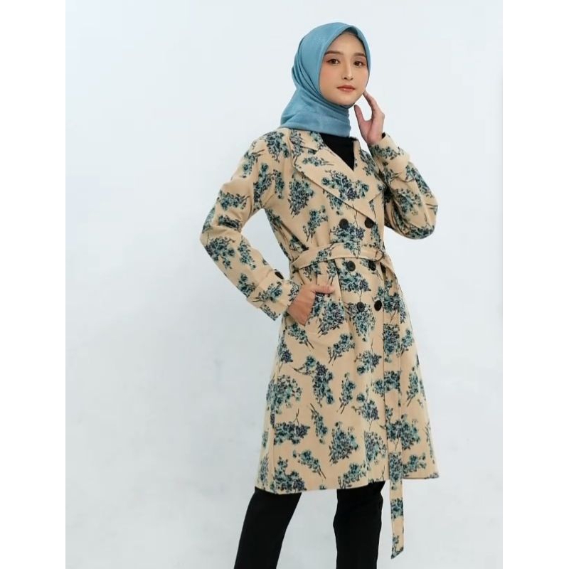 Coat Muslimah Wanita Murah Vienna coat warna biru, pink, Hitam grayscale