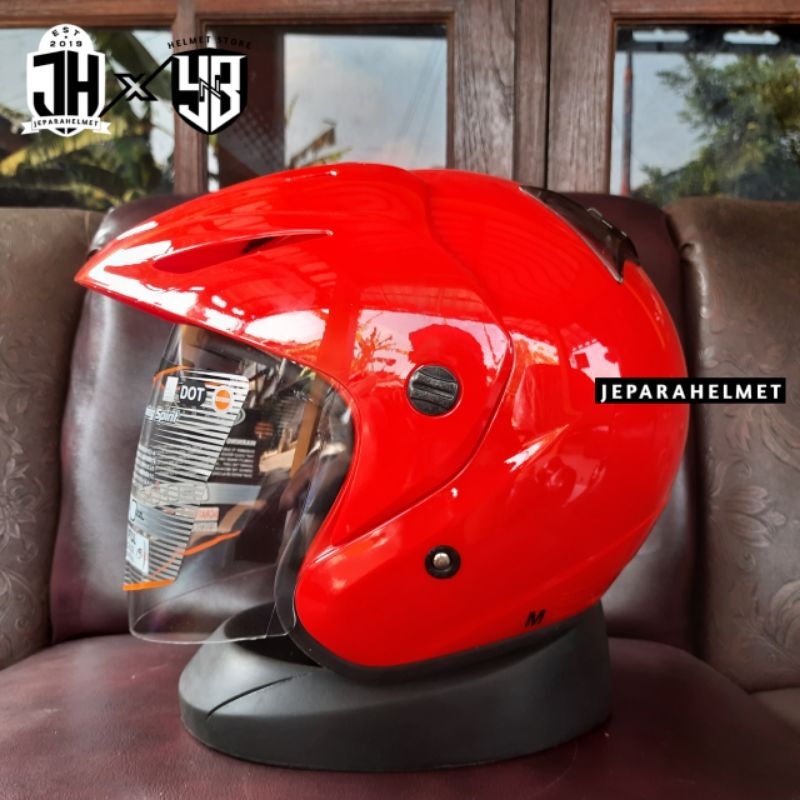 Helm Half Face INK CX22 Solid Polos Fire Red Merah Original | INK CX22 Topi Standar Half Face Solid 