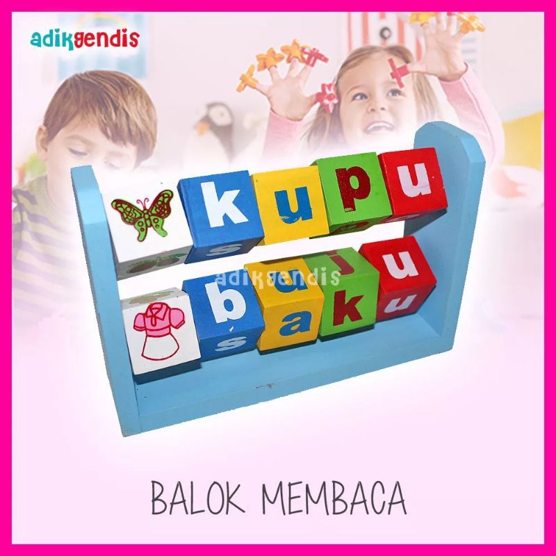 Mainan Edukasi Anak Puzzle Kayu Balok Balok Putar Membaca/Mainan Kayu