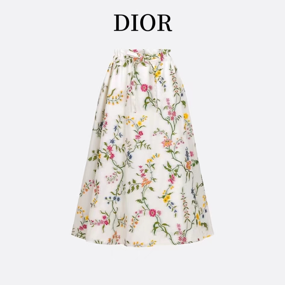 Dior 23 Spring/Summer New Plant Flower Jacquard Long Lace up Large Skirt Fragmented Flower Half Skir