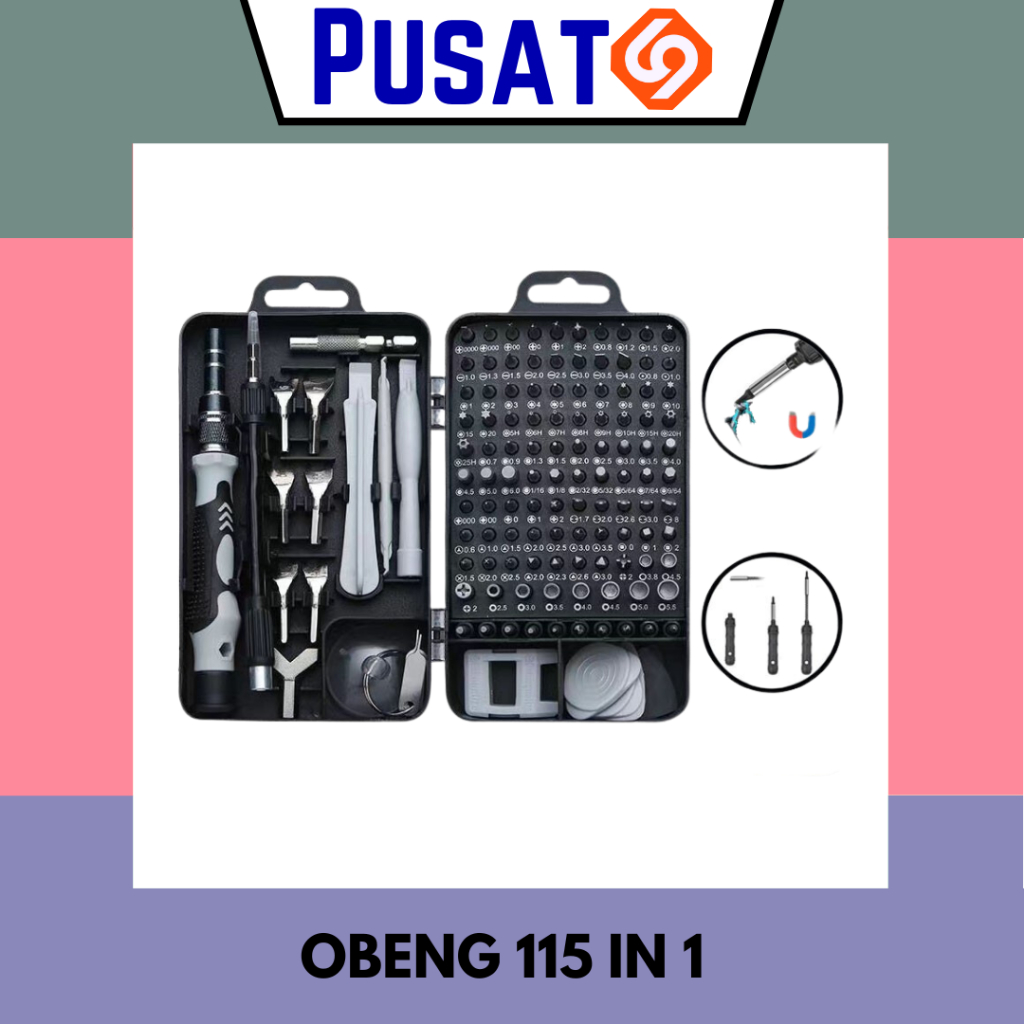 Obeng HP Full Set 115 in 1 Multifungsi/ Obeng 115 in 1 HP Full Set Obeng Service Komputer Laptop/ Obeng Set Komplit Serbaguna Mini Toolkit Set/ Screwdriver Set Reparasi Smartphone Laptop Handphone Android Jam Watch/ Alat Bongkar Mini Precision Reparasi HP