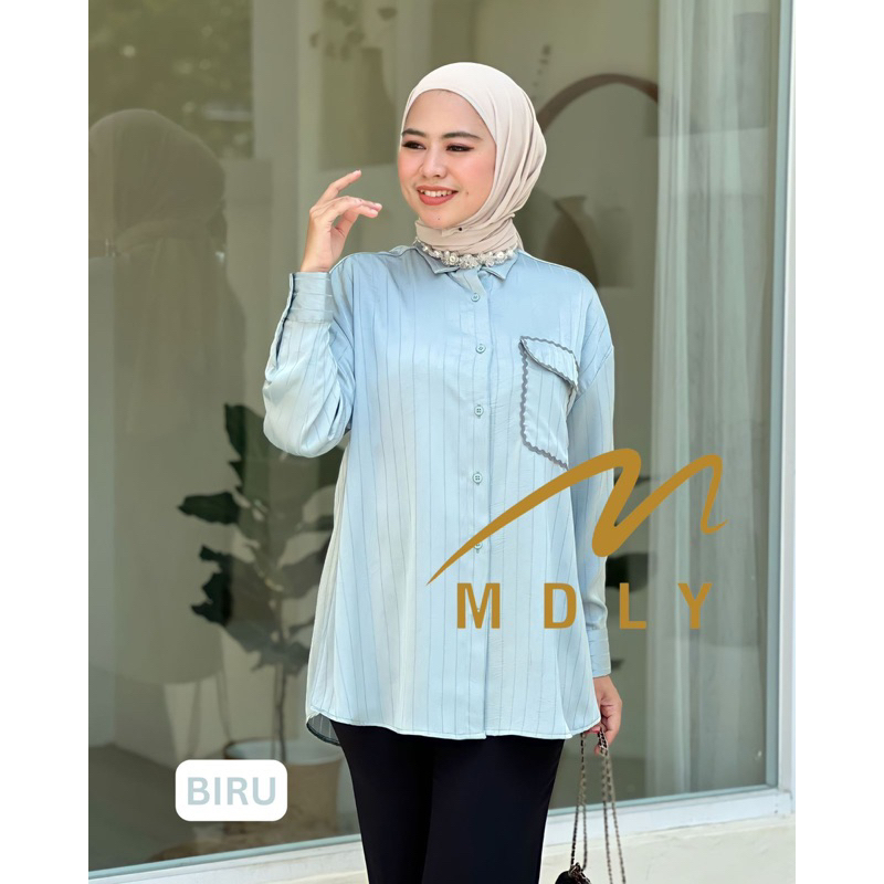 MICY STRIPE SHIRT MDLY ATASAN TUNIK KEMEJA CANTIK MOTIF GARIS