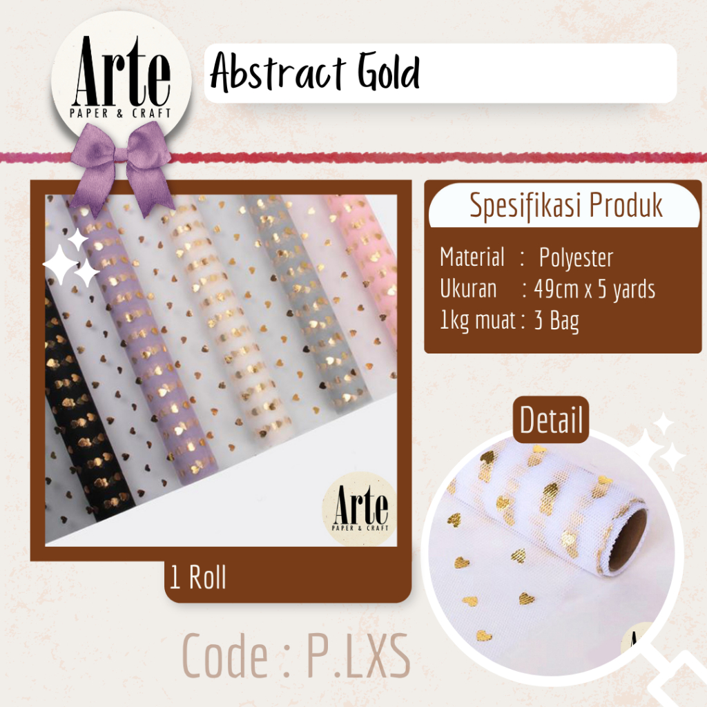 

1 Roll Golden Heart Buket Bunga Mesh Jaring Bouquet Wrapping Kain Roll P.LXS