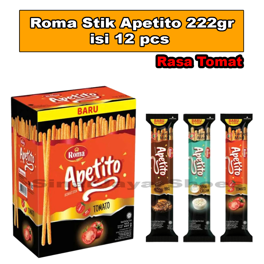 

Roma Apetito Rasa Tomat 222gr isi 12 pcs / biskuit stik apetito 222gr