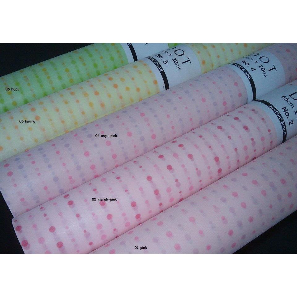 

Tisu polypropilene motif DOT rol panjang 20 meter
