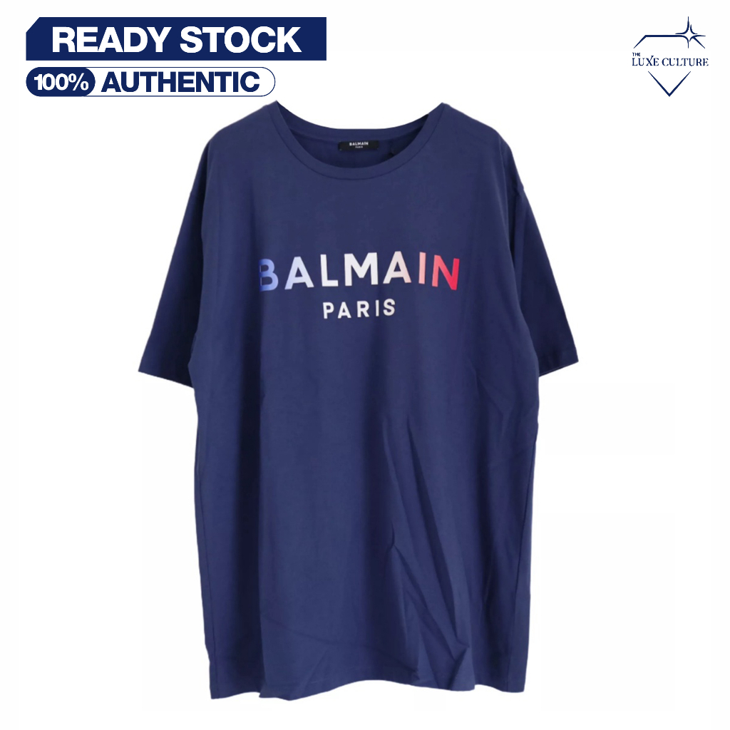 Balmain Paris Navy Logo Gradient / Kaos Branded Original