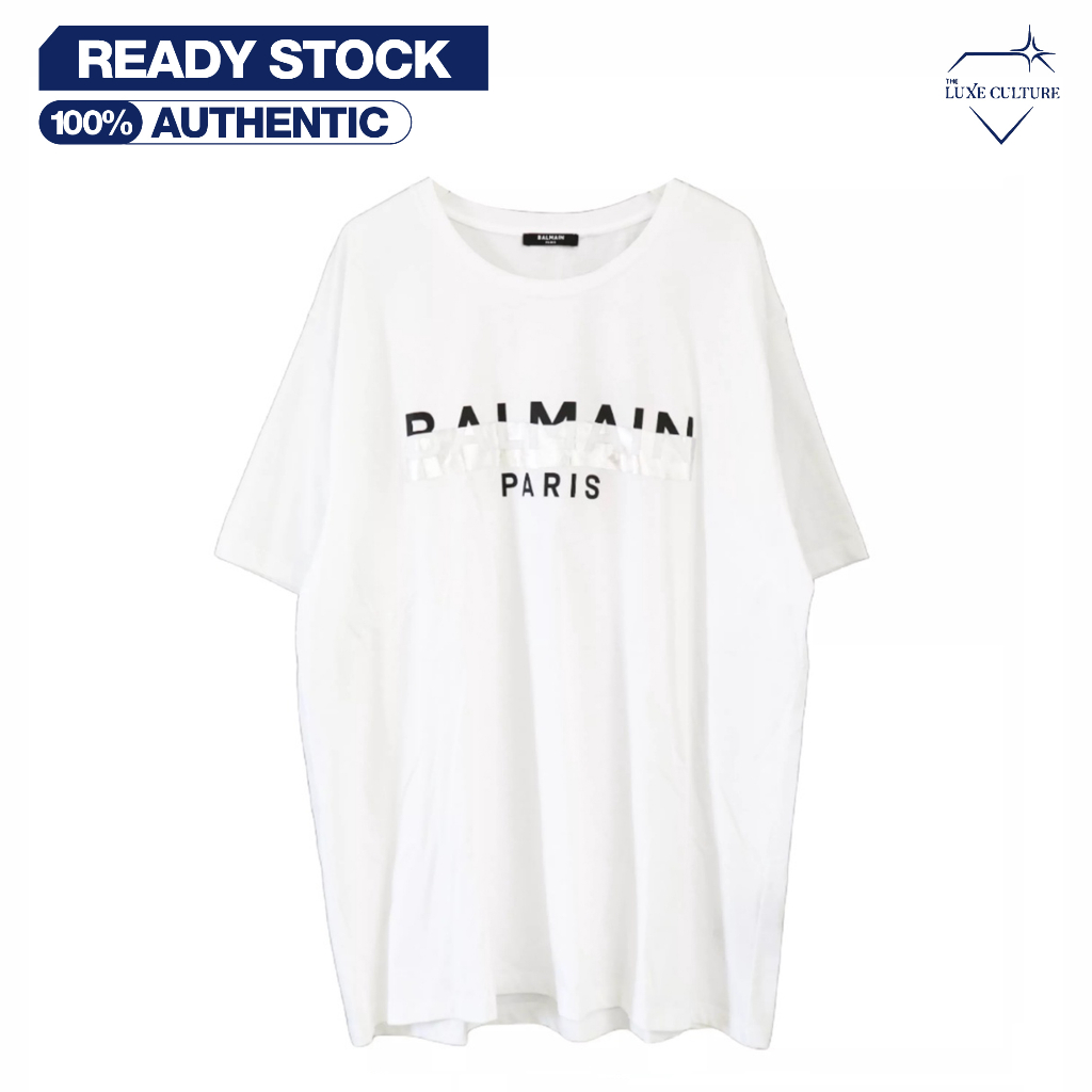 Balmain Paris White Silver Half Logo / Kaos Branded Original