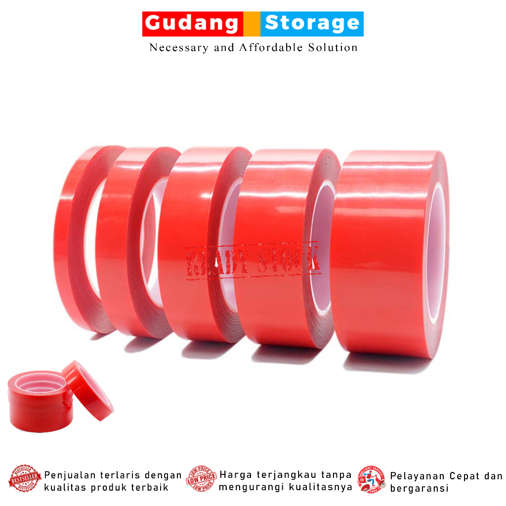 

[PROMO] DOUBLE TIP Perekat Double Tape Acrylic Adhesive Transparent No Trace Sticker 15mm x 3m - Red