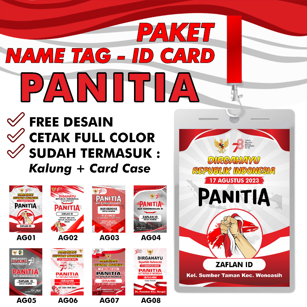 

Paket Name Tag - ID Card Panitia Agustusan Cetak Full Color Bergaransi
