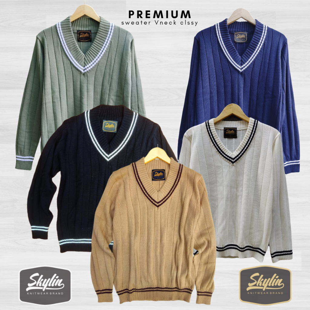 Vneck Classy Long sleeve SKYLIN - Sweater Vneck Pria Wanita Premium