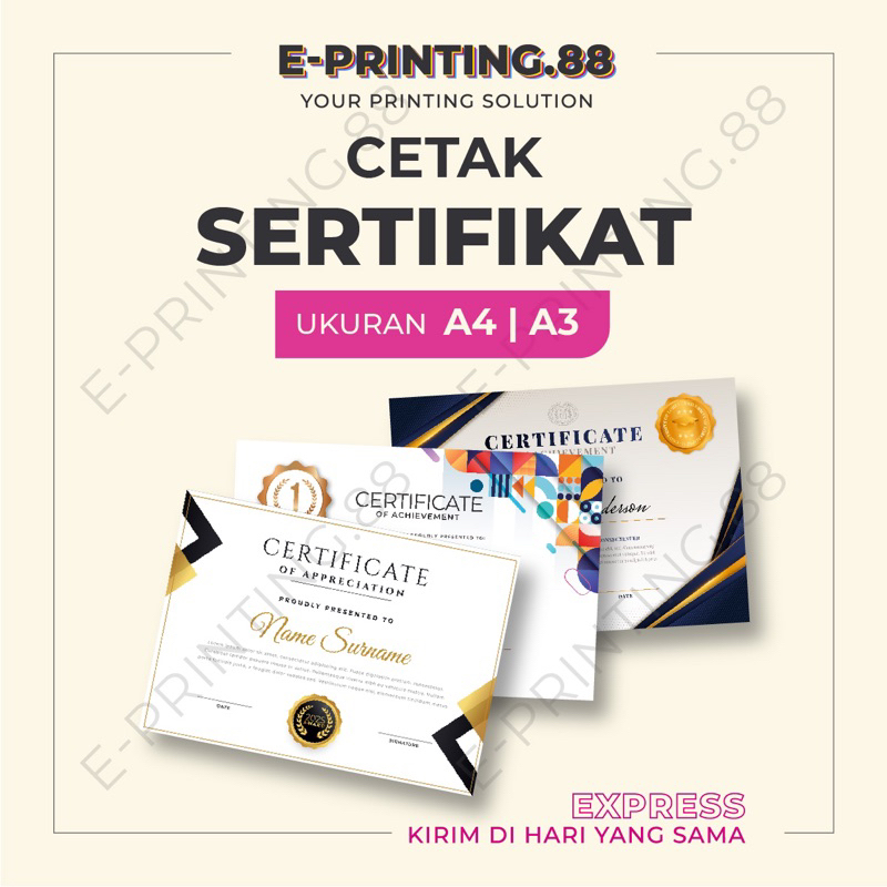 

Cetak Sertifikat Penghargaan Piagam Linen Jepang A4 A3 Silky Paper Print Sertifikat Custom Design