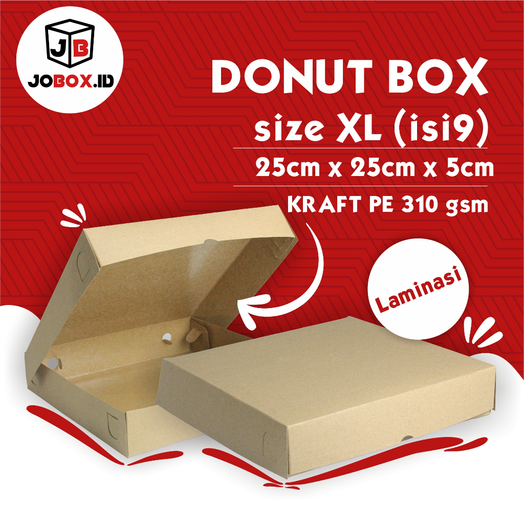 Box Donat 25x25x5 cm / Box Kraft size XL / Dus Donat isi 9 / Box Donat murah / Box Brownies / Box Kr
