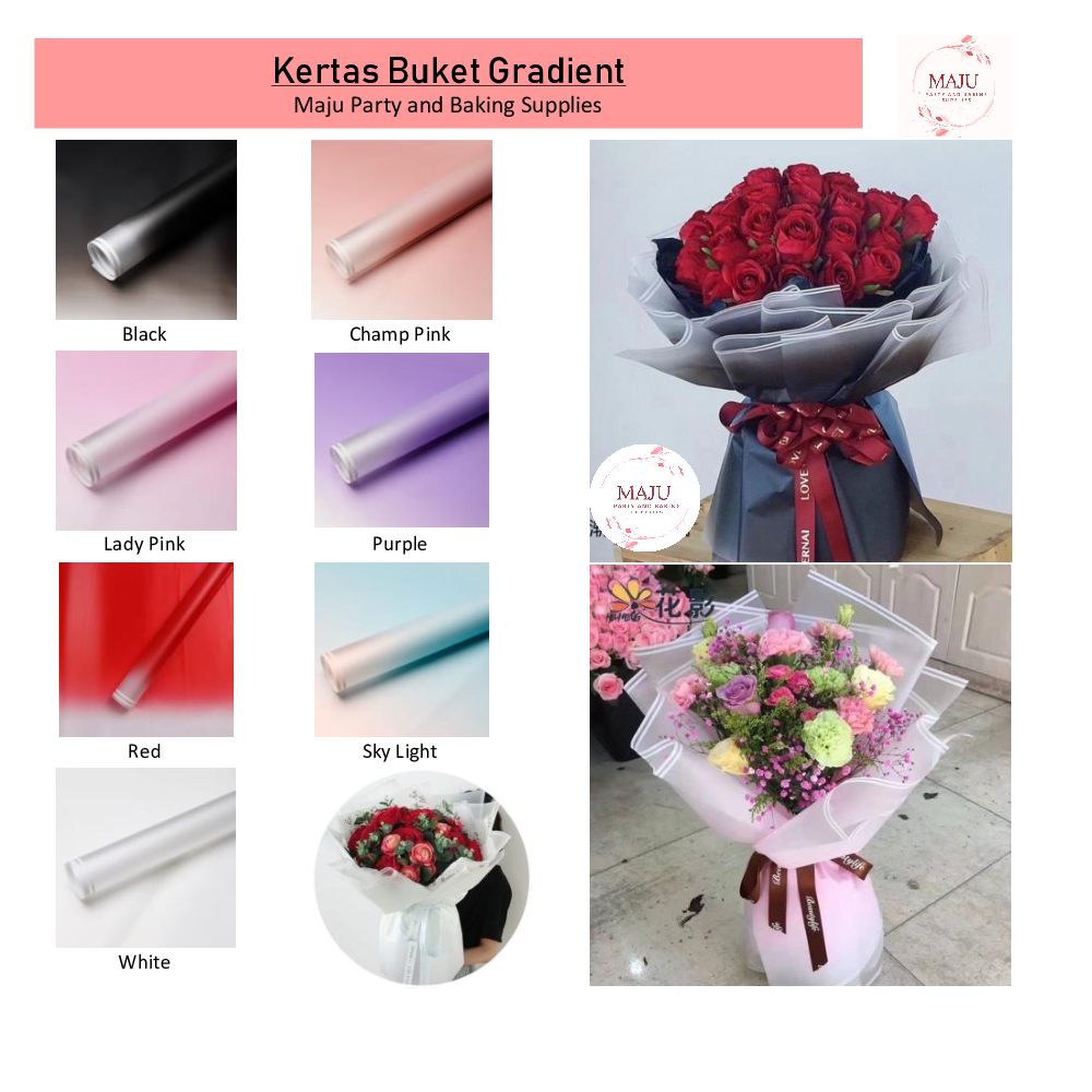 

(20 lembar per pax) Kertas Buket Gradient Gradasi / Flower Wrapping Gradient / Kertas Bunga / Flower Paper / Cellophane Paper