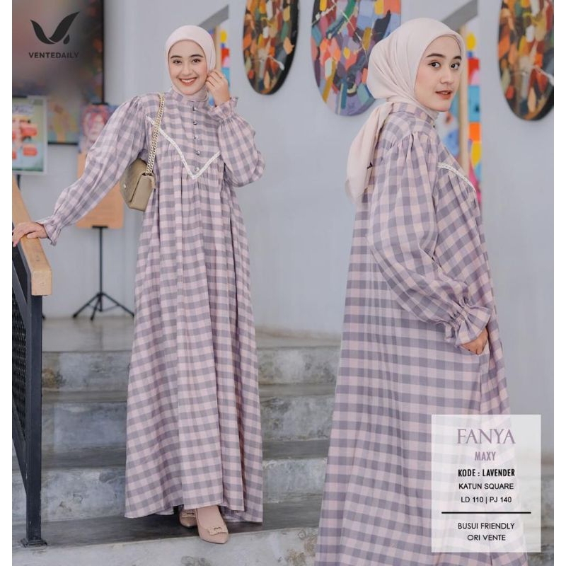 DRESS SQUARE SERIES Original Vente Daily Gamis Busui Longdress Maxi Katun Kotak-kotak Premium / Fany