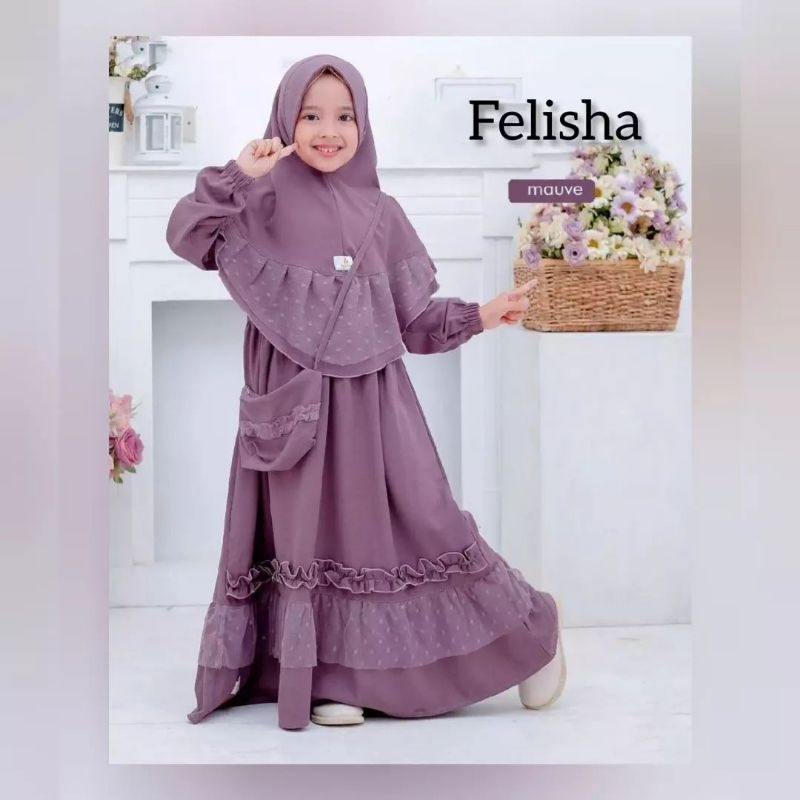 Baju Gamis Anak Terbaru Kekinian Usia 6 - 8 - 9 - 11 Tahun Felisha Kids Plus Hijab Bahan Shakila Mix Tile Dot Busana Muslim Anak Perempuan Dress Gaun Pesta Mewah Dan Elegan Fashion 2023
