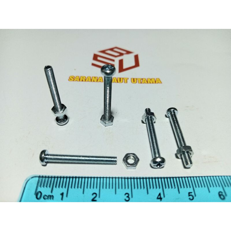5 Pcs Baut Mur jp m3 x 25 (2,5 cm) Kunci Obeng Plus(+) Galvanis