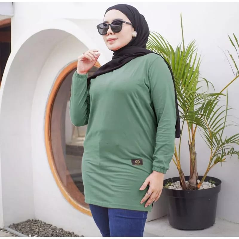 KAOS LENGAN PANJANG POLOS TANGAN KERUT MODEL TUNIK