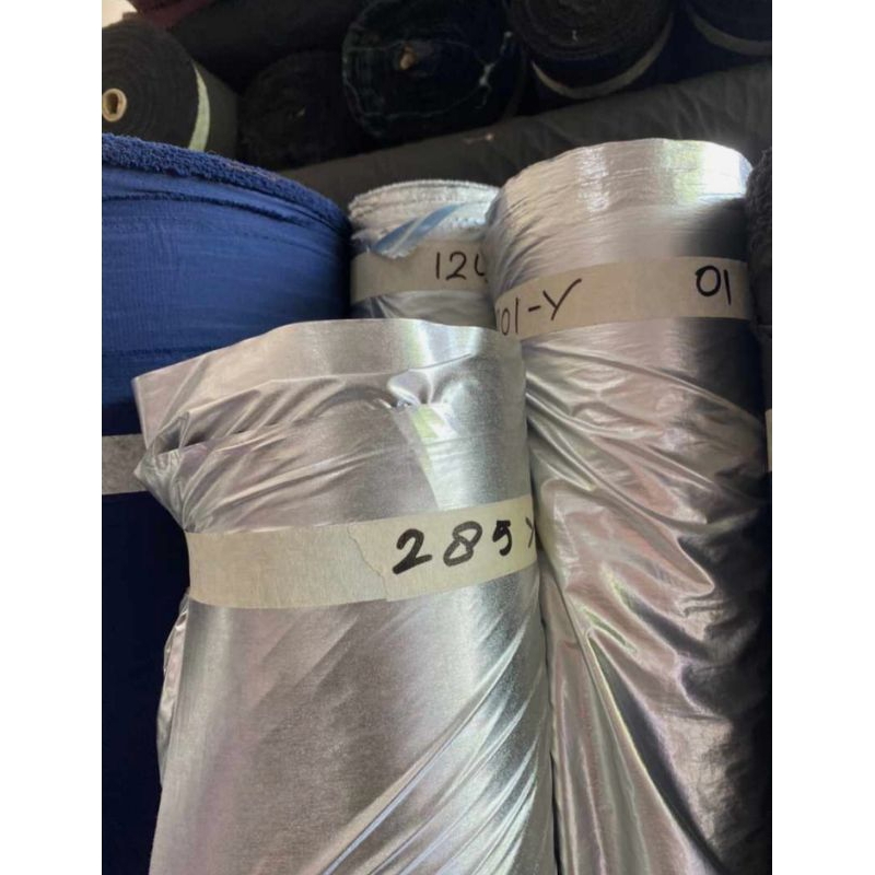 [ kain glosyy silver ] kain hologram parasut abu silver glosy