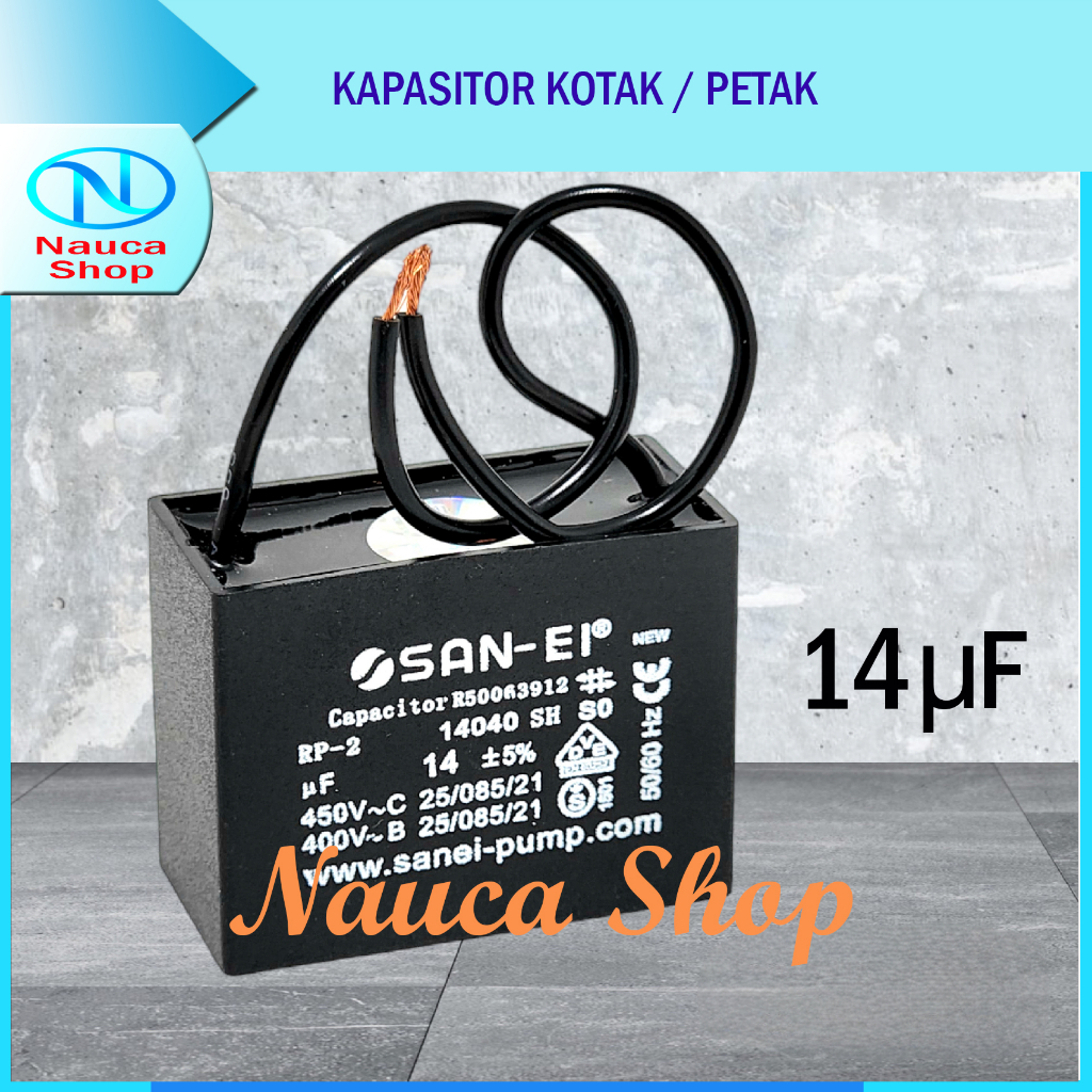 14 uf / 450 V SAN - EI CAPACITOR KOTAK /CAPASITOR PETAK /KAPASITOR POMPA AIR