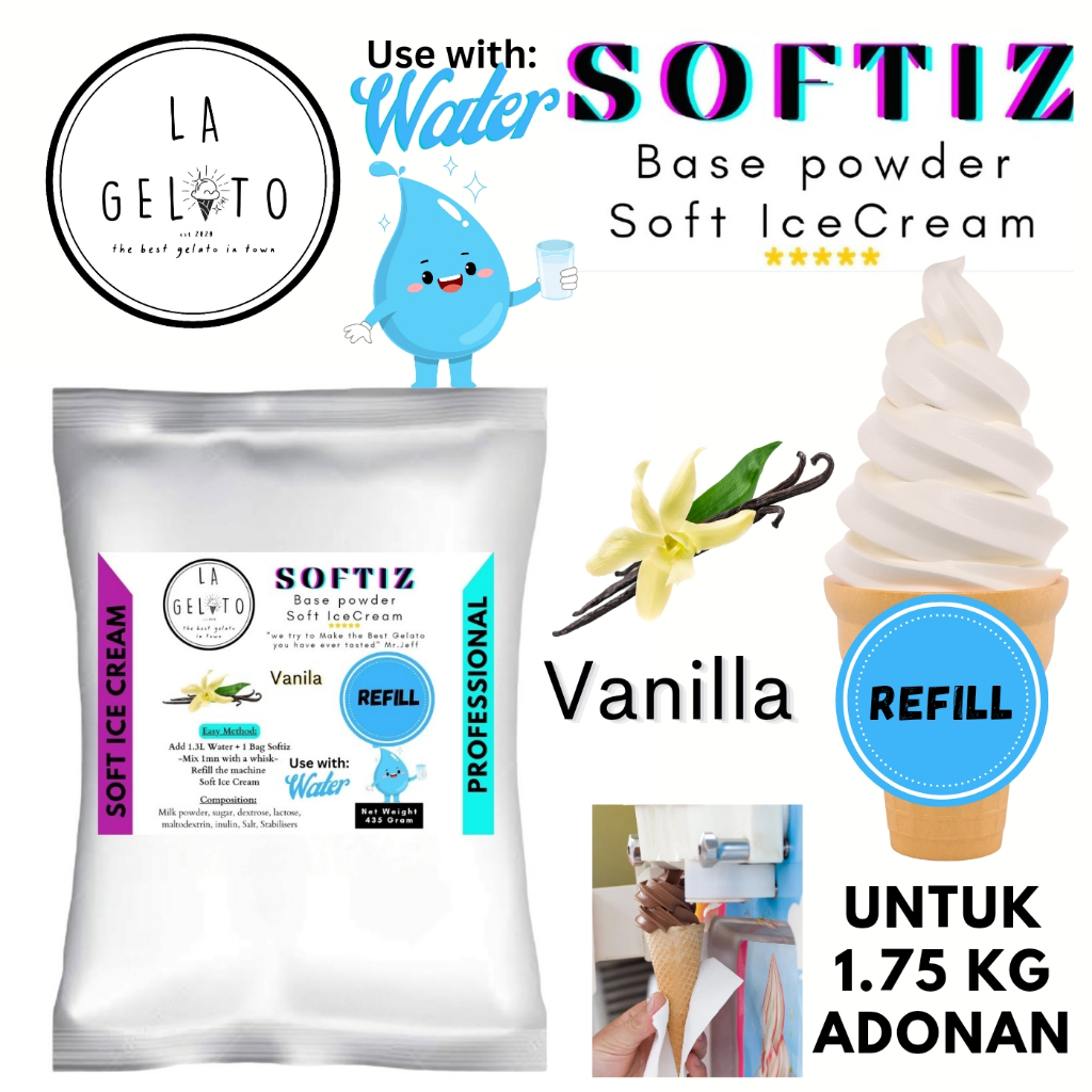 

435gr Bubuk Soft ice cream spesial untuk adonan 1.7kg - Rasa Vanilla