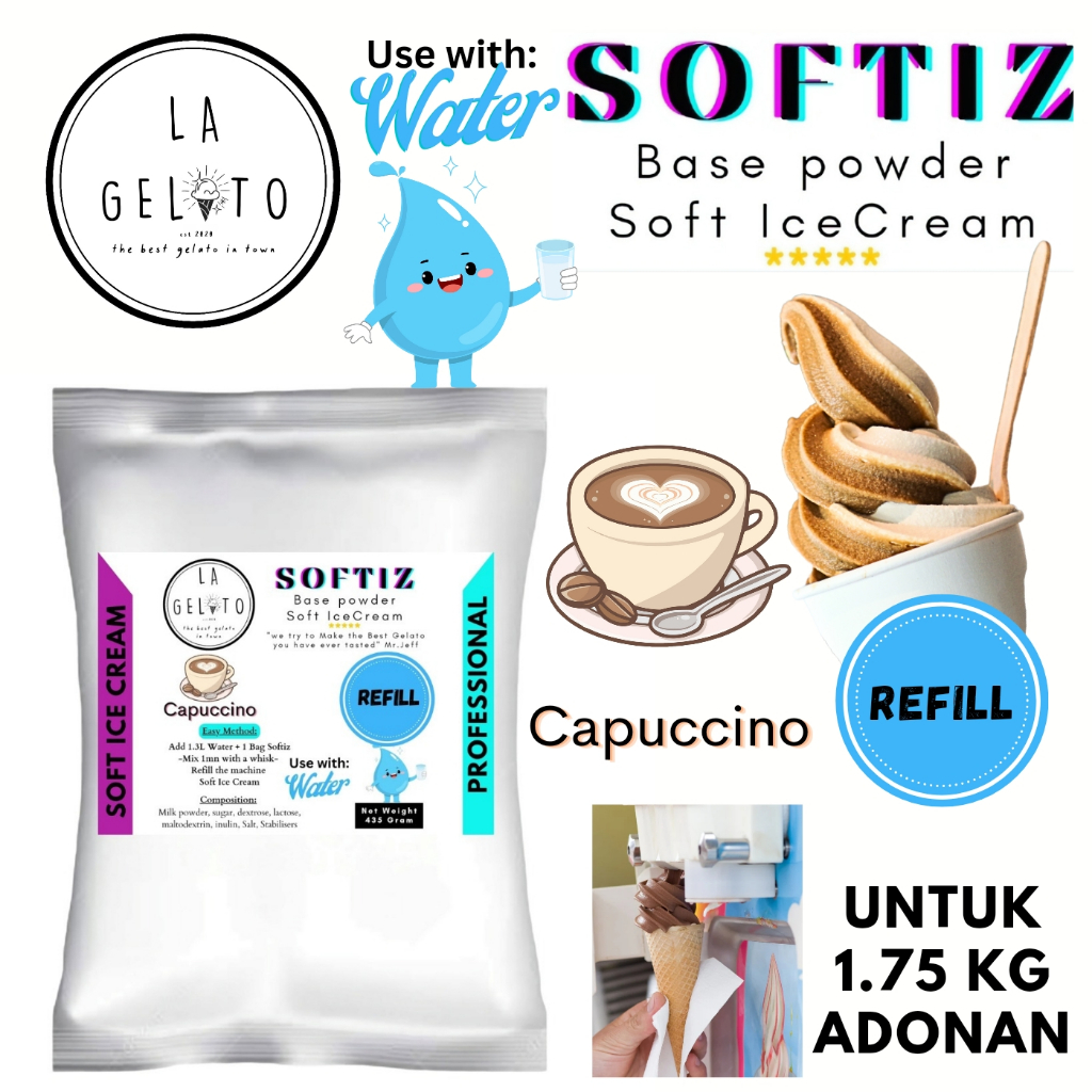 

435gr Bubuk Soft ice cream spesial untuk adonan 1.7kg - Rasa Capuccino