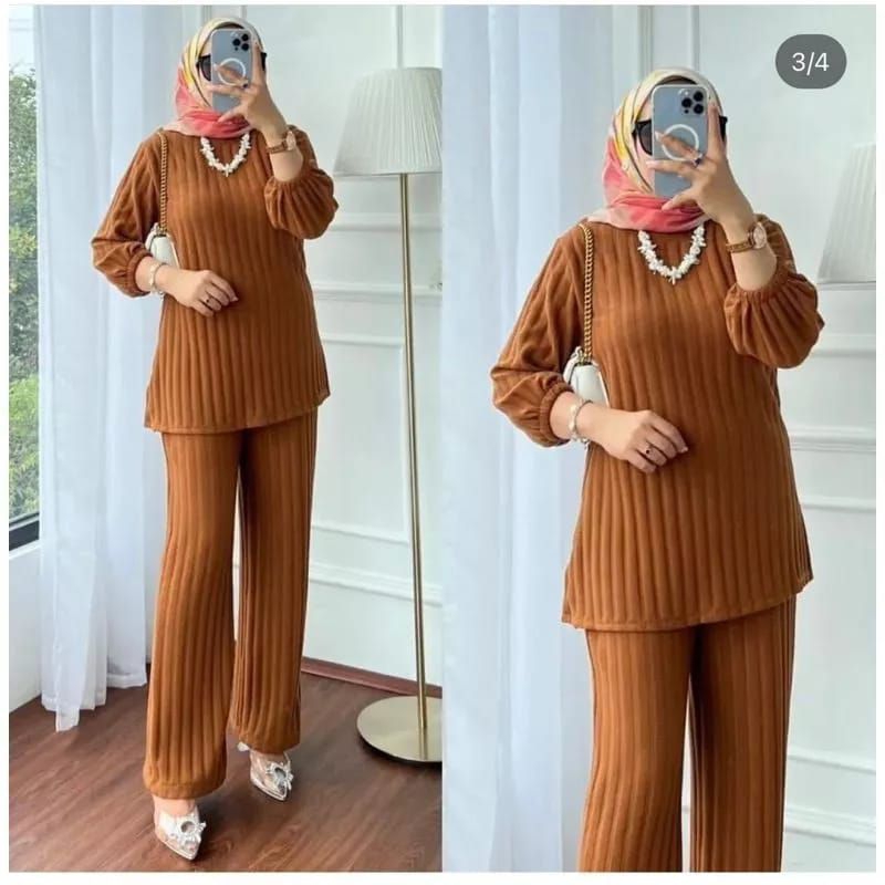 setelan celana Tunik wanita kaos KNIT bahan rajut importterkini//