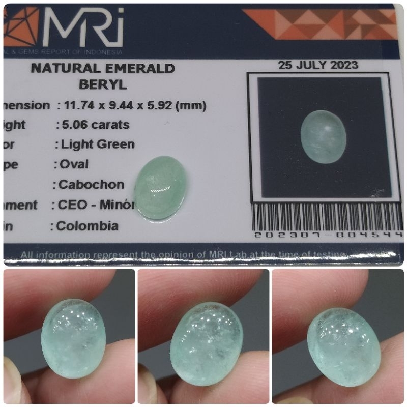 Natural emerald beryl Columbia 5 ct certified memo MRI MINOR zamrud Colombia