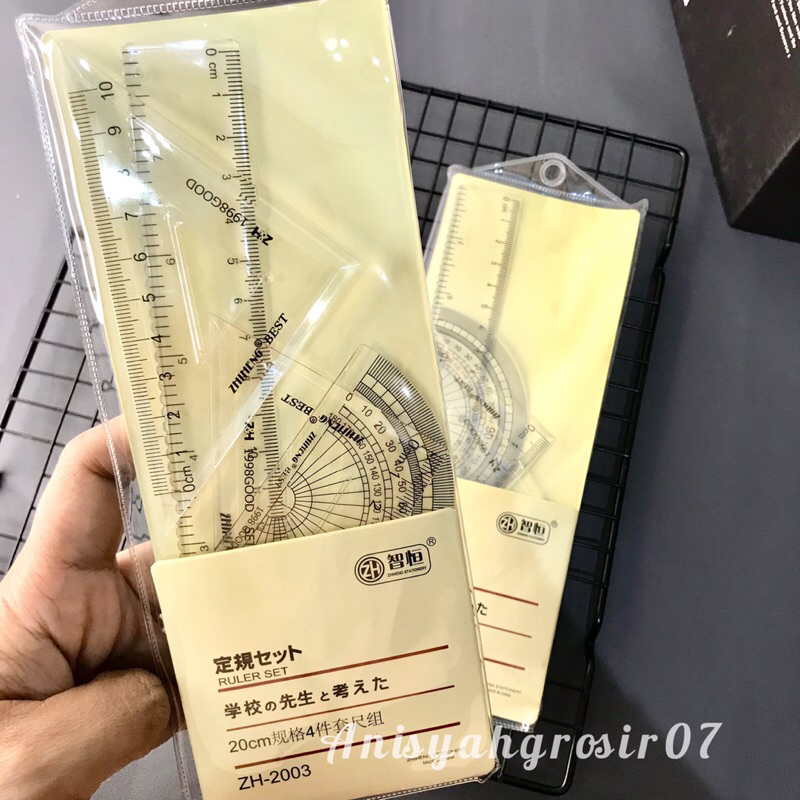 

(1SET) Penggaris set segitiga plastik Import pouch kancing