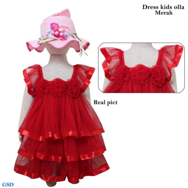 Jual Dress Kids Murah Anak Olla Mura Merah/Terusan Dress Balita/Gaun Anak Premium