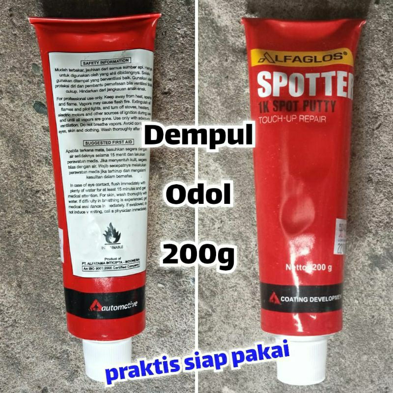 Dempul odol / Spotter Alflaglos 200 g praktis siap pakai - untuk bodi motor mobil besi plastik dempu