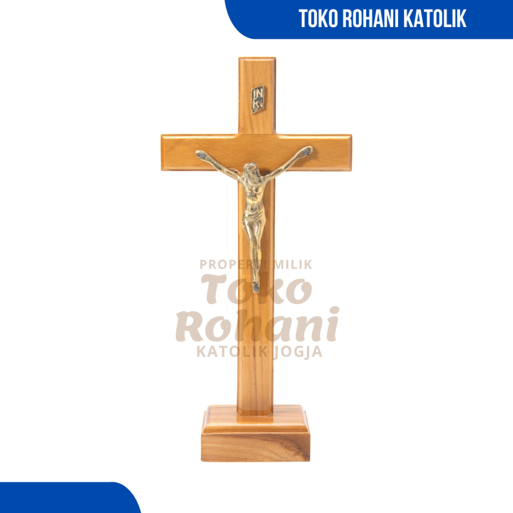 SALIB DUDUK KORPUS KUNINGAN 30 CM / SALIB MEJA / SALIB ALTAR KATOLIK / SALIB DUDUK BESAR