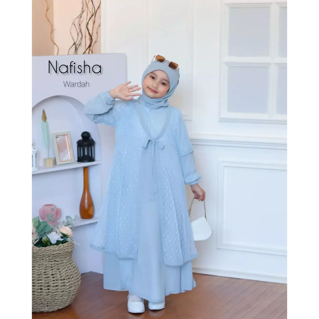 Nafisha Maxi Kids Free Pashmina Gamis Muslim Anak Perempuan l Dress Anak Tanggung 9-12 Tahun Fashion Anak Terlaris