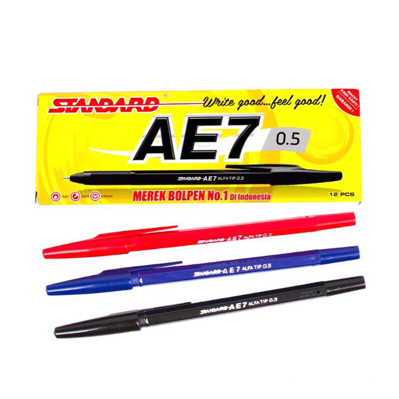 

12pcs Pulpen Standard AE7 Merah