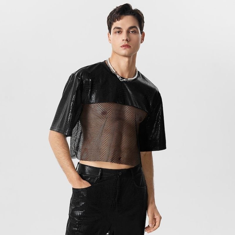 Kaos Crop Kulit Buaya sintetis