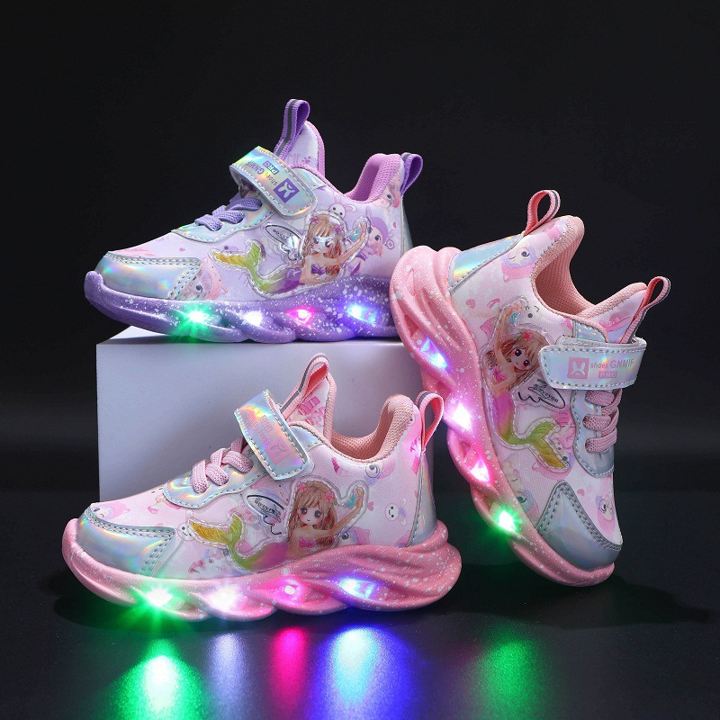 AXELINE - Sepatu Sneakers Anak Perempuan Mermaid LED 21-30 | Sepatu Anak Laki Laki Sepatu Anak Perem