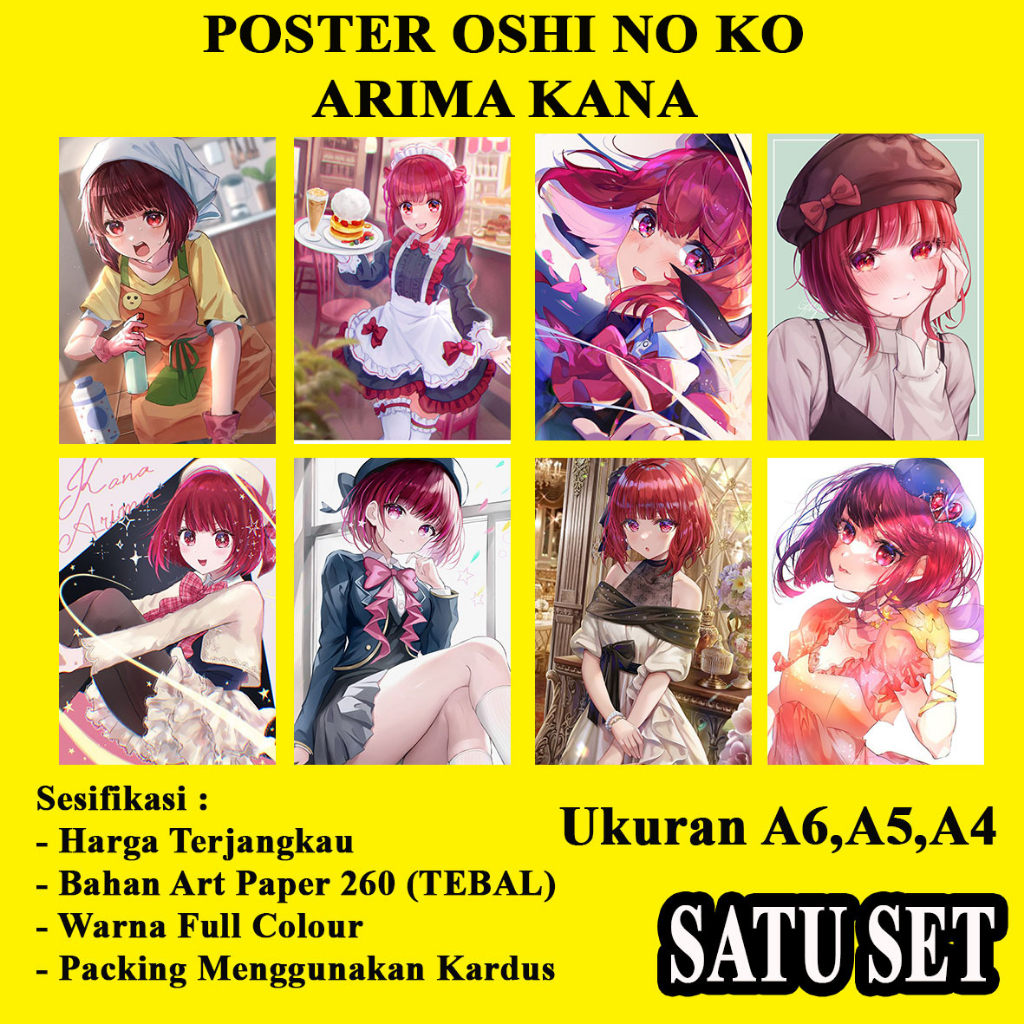 Poster anime ARIMA KANA Oshi no Ko ukuran A6,A5 dan A4 1set murah terjagkau