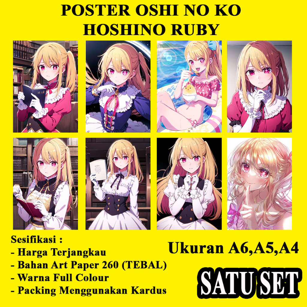 Poster anime  HOSHINO RUBY Oshi no Ko ukuran A6,A5 dan A4 1set murah terjagkau