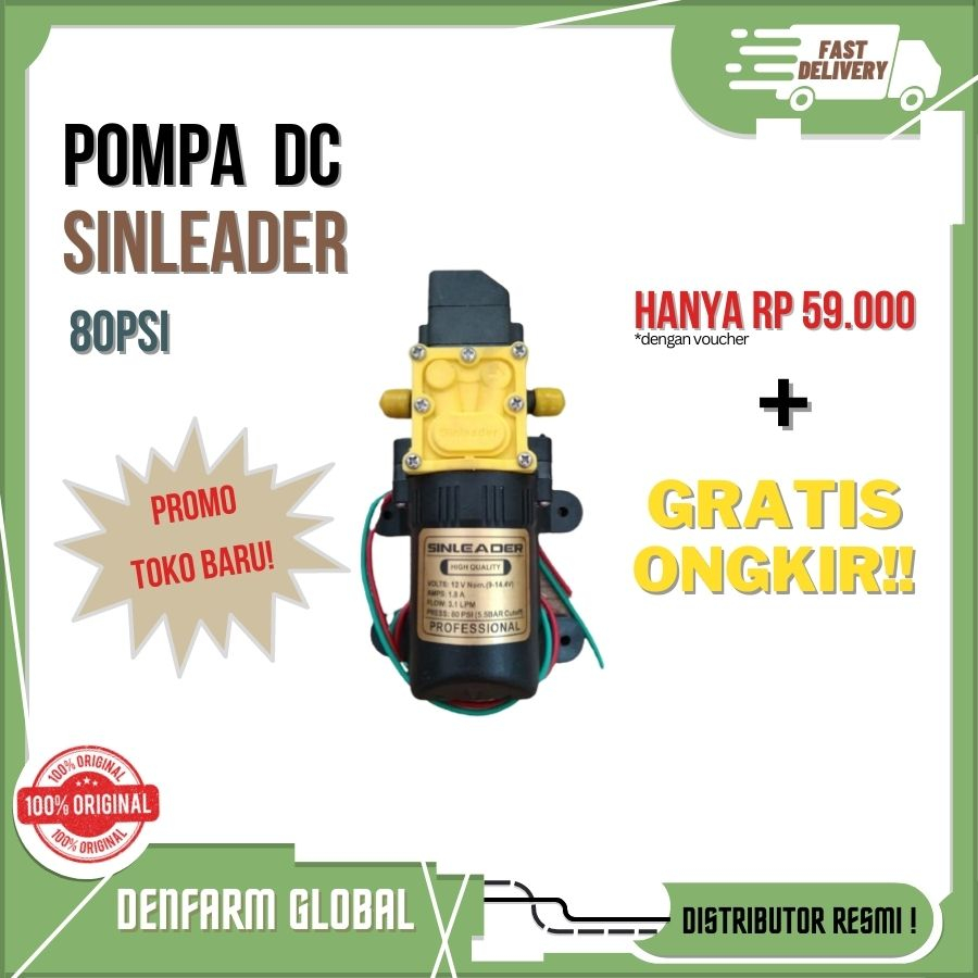 Pompa Air SINLEADER 12V DC ORIGINAL TERMURAH Dengan Tenaga 80psi, Alat Cuci Motor dan Siram Kebun Ke