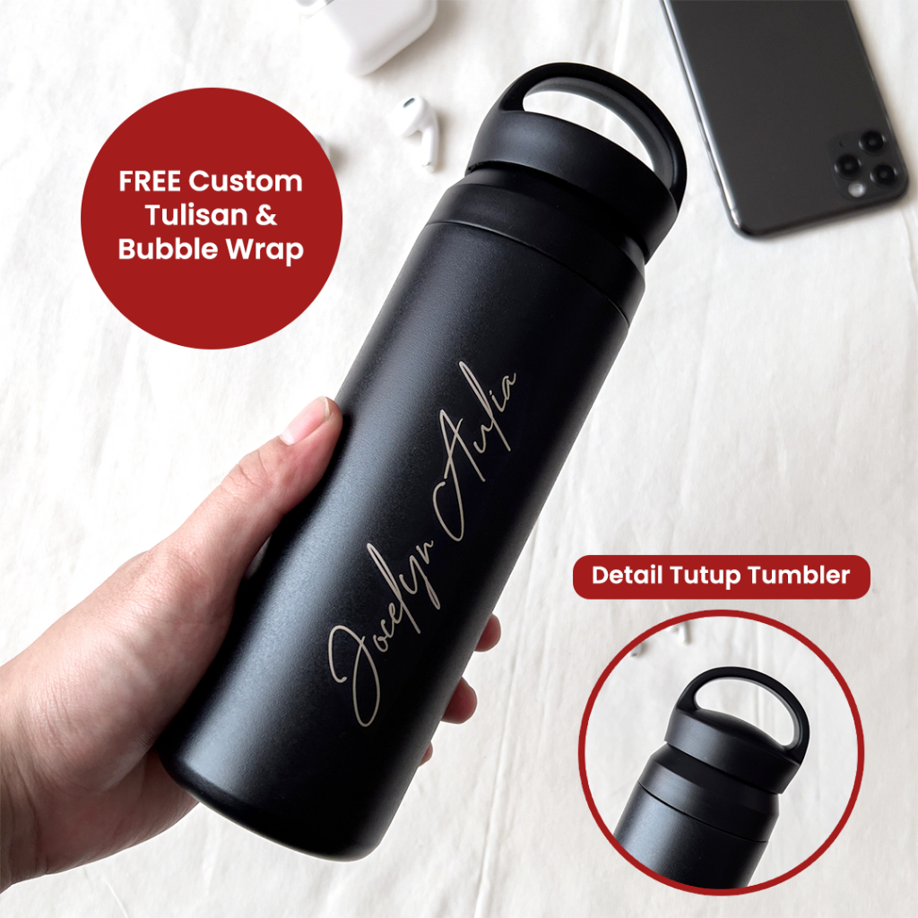 Tumbler Hook Custom Nama Tumblr Stainless Grafir Logo Botol Minum Custom Tulisan Nama atau Logo