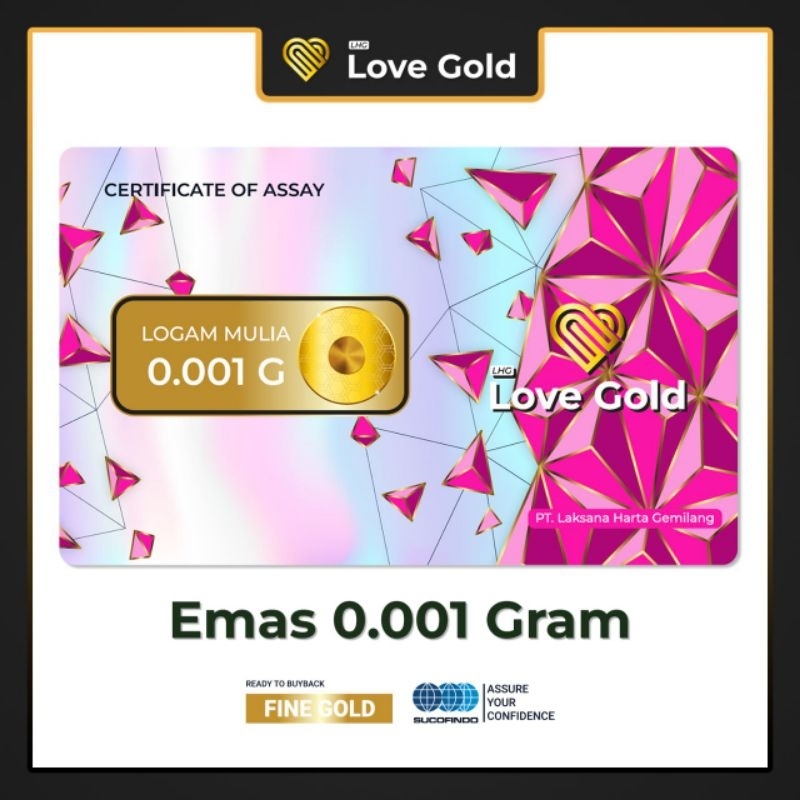 Lovegold love Gold emas mini Logam mulia 0.001 gram perhiasan kita