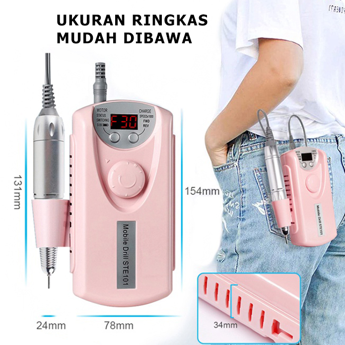 Alat Kikir Kuku Elektrik Portable Rechargeable 30000 RPM Nail Drill Polisher Grinding Untuk Manicure / Nail Art