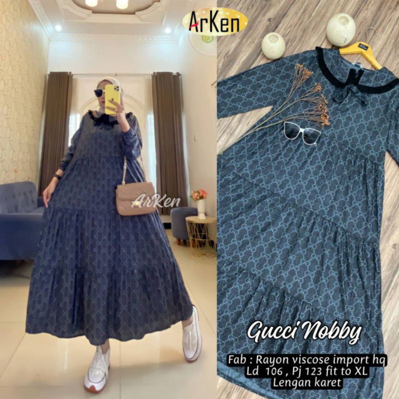 Gucci nubi midi ori by arken/midi dress rayon terbaru/midi dress motif guci