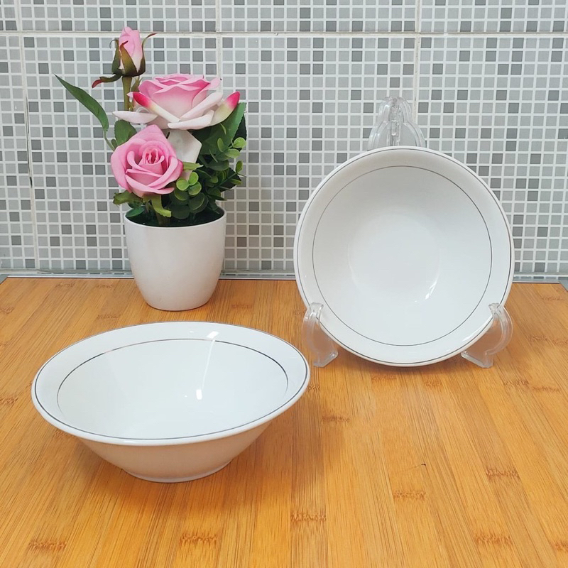 MANGKOK KERAMIK 7 INCH PUTIH LISMAS EMAS 12 PCS (1 LUSIN)